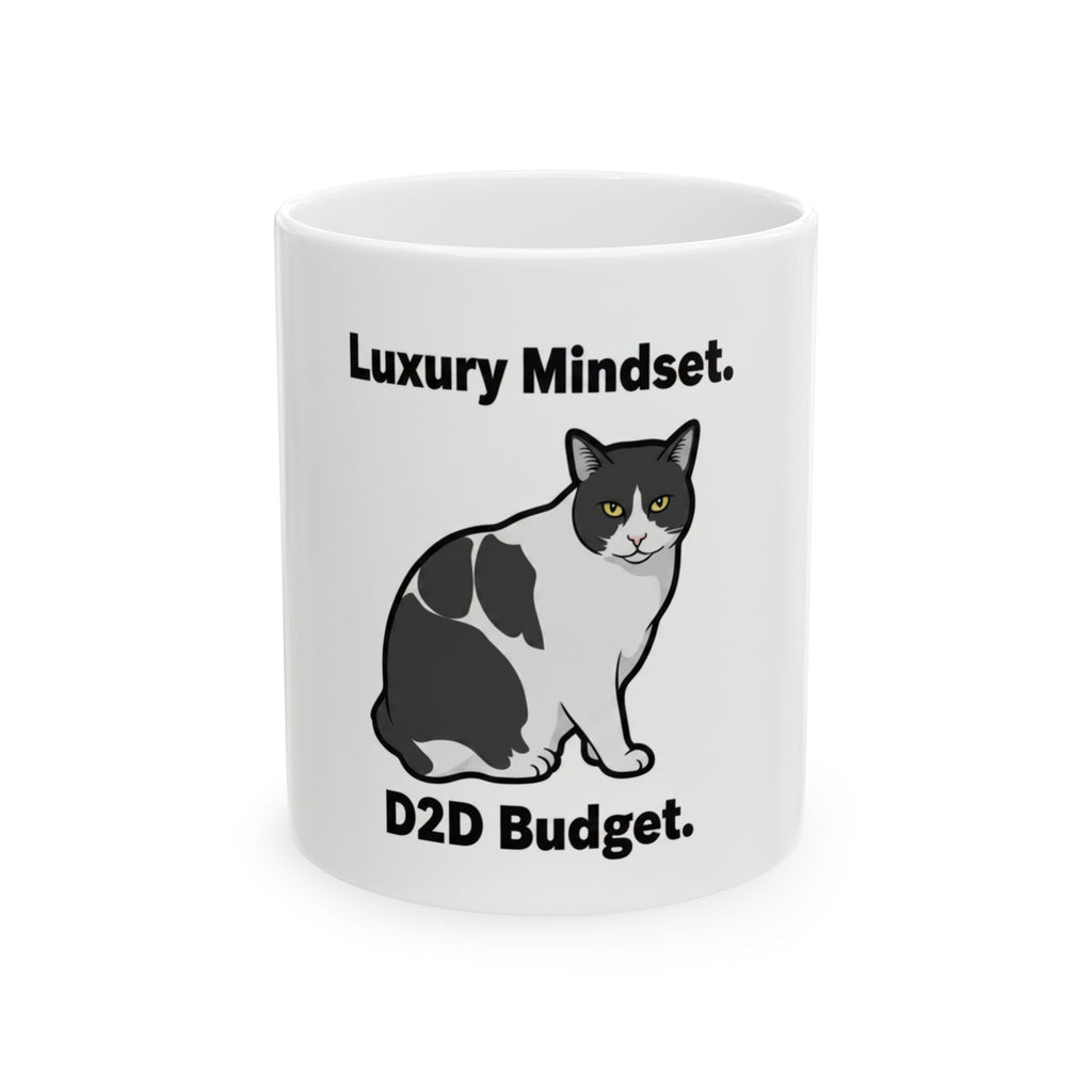 Luxury Mindset D2D Budget Cat Mug — "Aim High. Grind Daily." | Catsy Closers