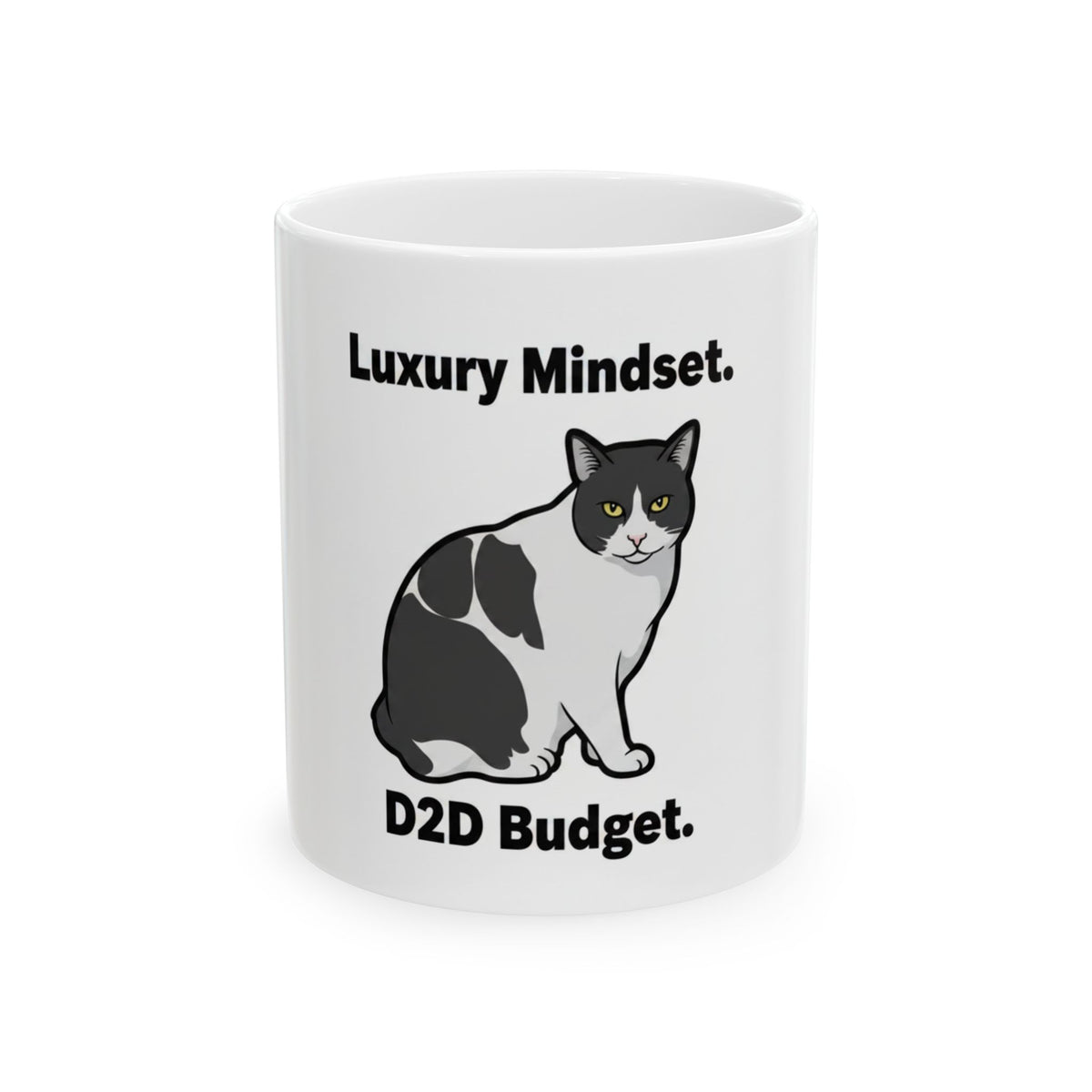 Luxury Mindset D2D Budget Cat Mug — "Aim High. Grind Daily." | Catsy Closers