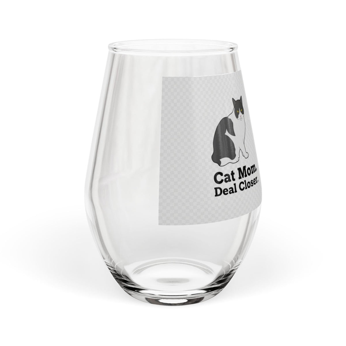 Cat Mom Stemless Wine Glass — "Cat Mom. Deal Closer." | Catsy Closers