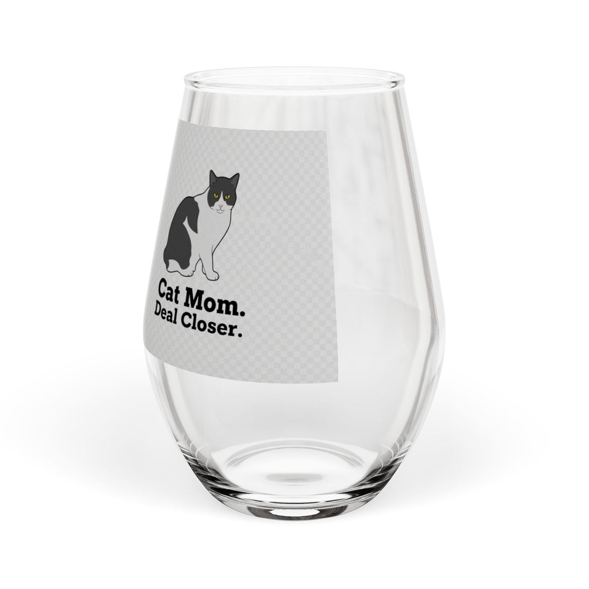 Cat Mom Stemless Wine Glass — "Cat Mom. Deal Closer." | Catsy Closers