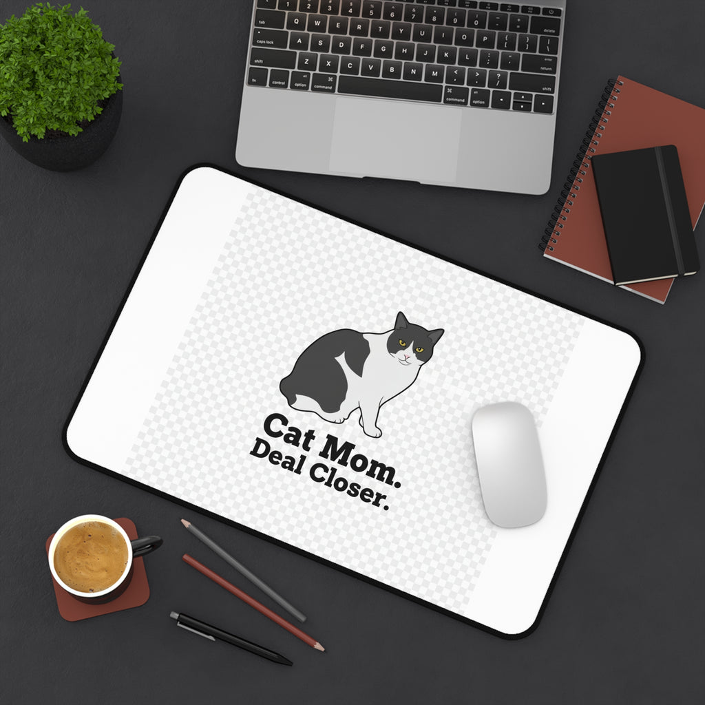 Cat Mom Desk Mat — "Cat Mom. Deal Closer." Large Mouse Pad | Catsy Closers
