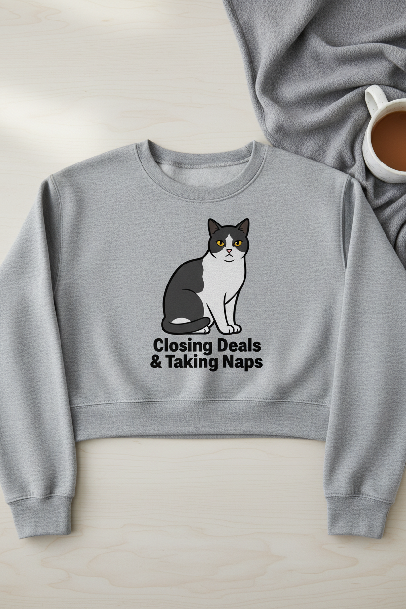 Closing Deals & Taking Naps - Cropped Grey Sweatshirt
