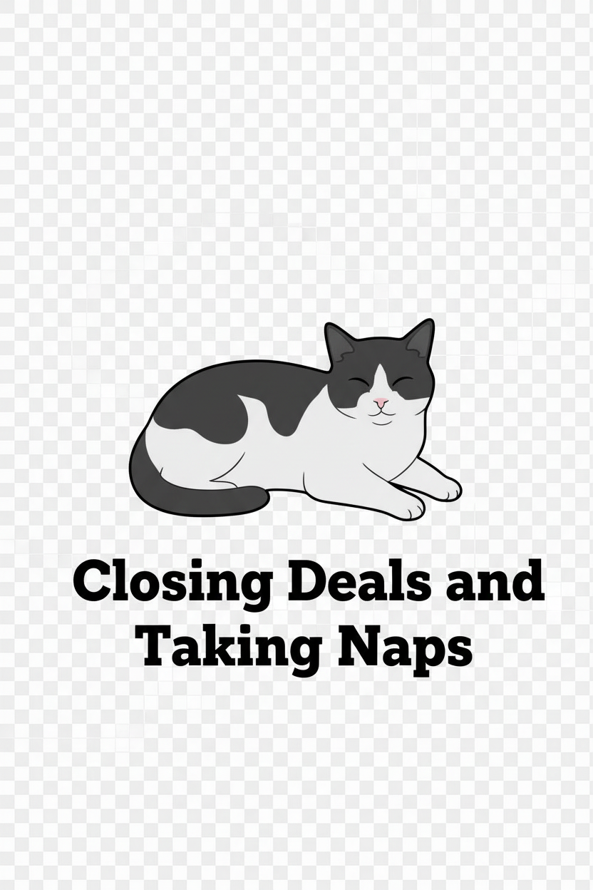 Closing Deals and Taking Naps wall art featuring Sheesha the tuxedo cat